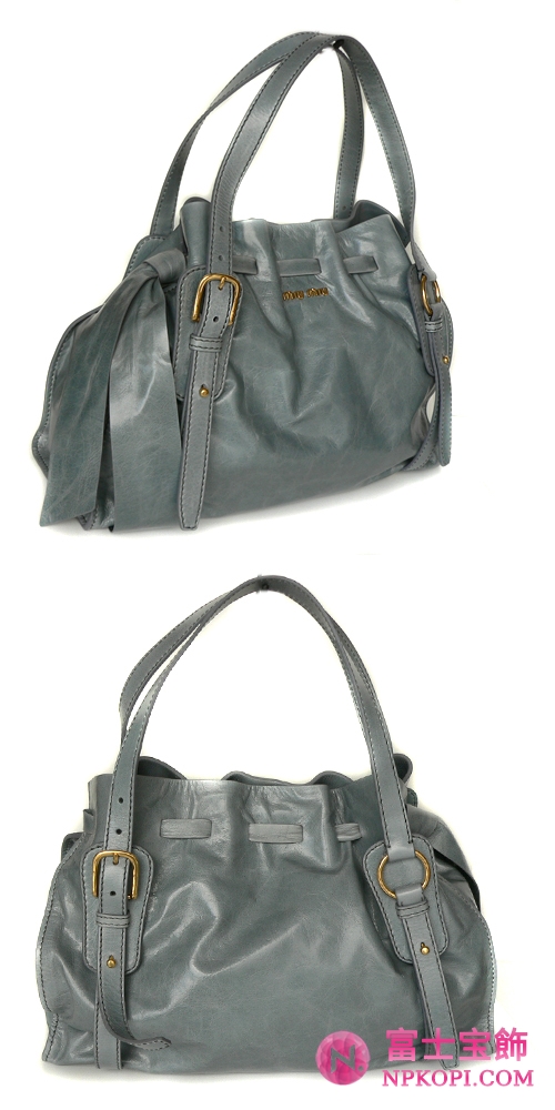 ミュウミュウ MIUMIU ショルダーバッグ リボン×巾着デザイン レザー ライトブルー(FIORDALISO) RR1312 VIT.LUX